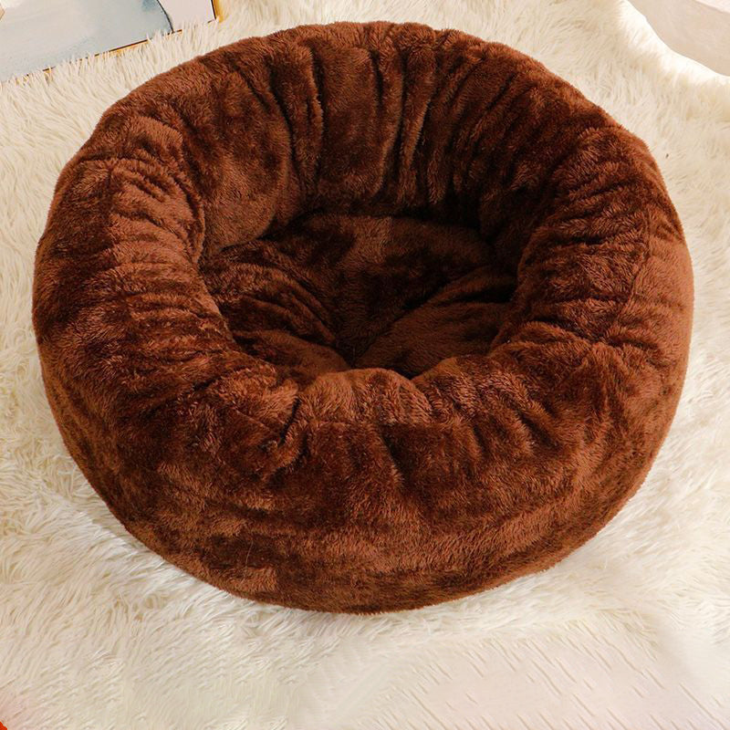 Long Plush Donut Pet Bed With Warm Fluffy Cushion